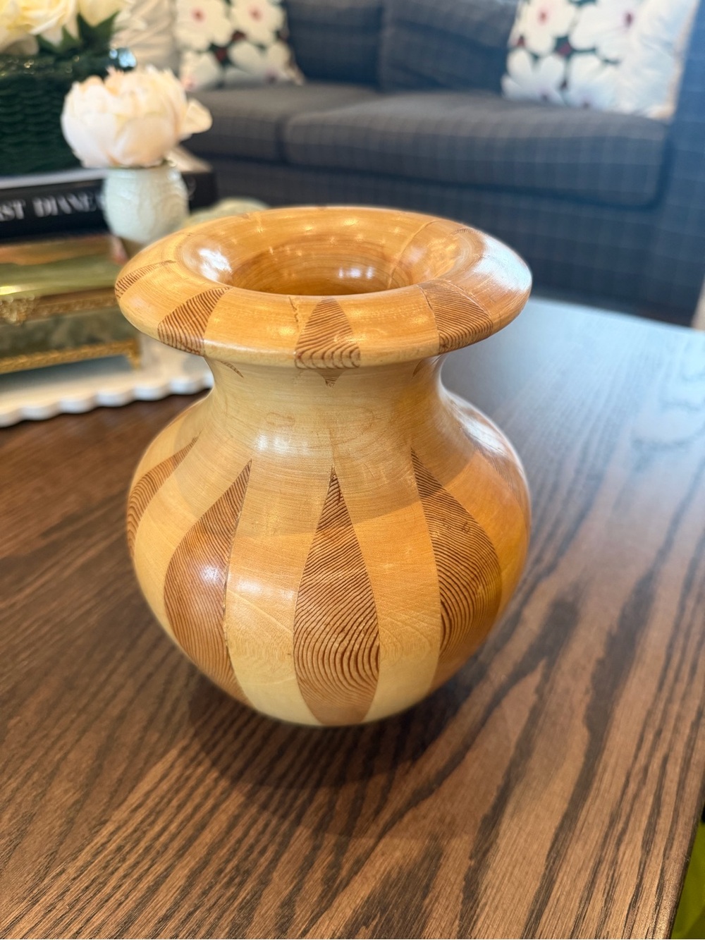 Handcrafted Two-Tone Solid Wooden Vase